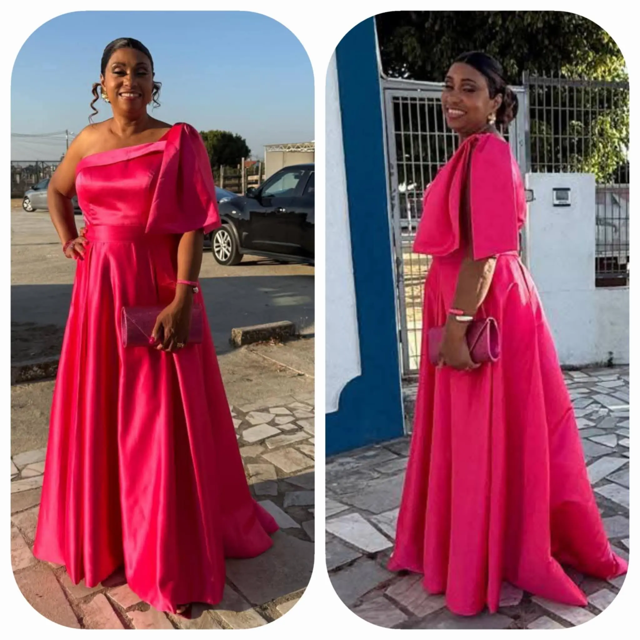 One shoulder satin dress with pocket bridesmaid dress