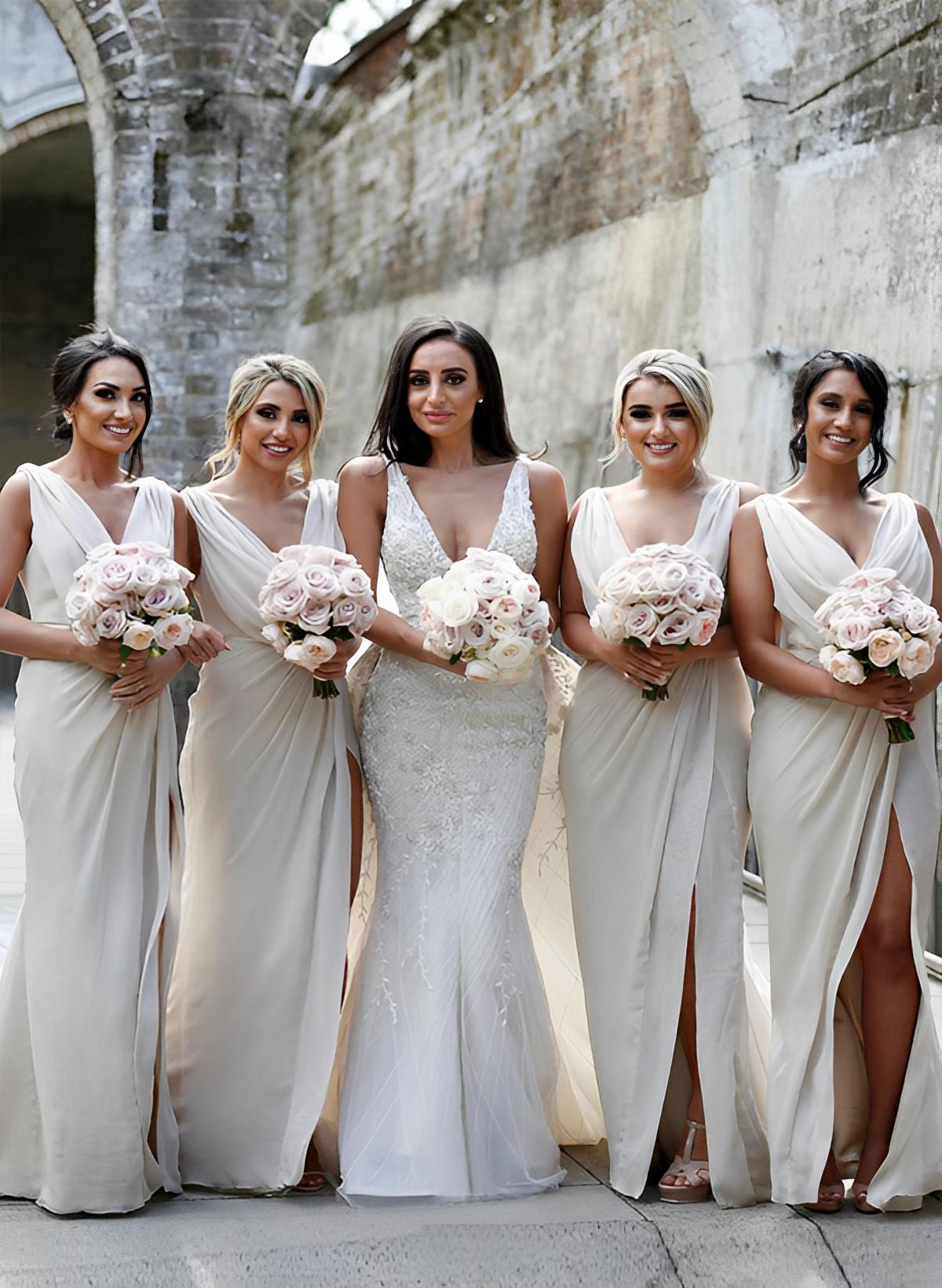 Cowl Neck Sheath Chiffon Bridesmaid Dress in English Rose main image 1