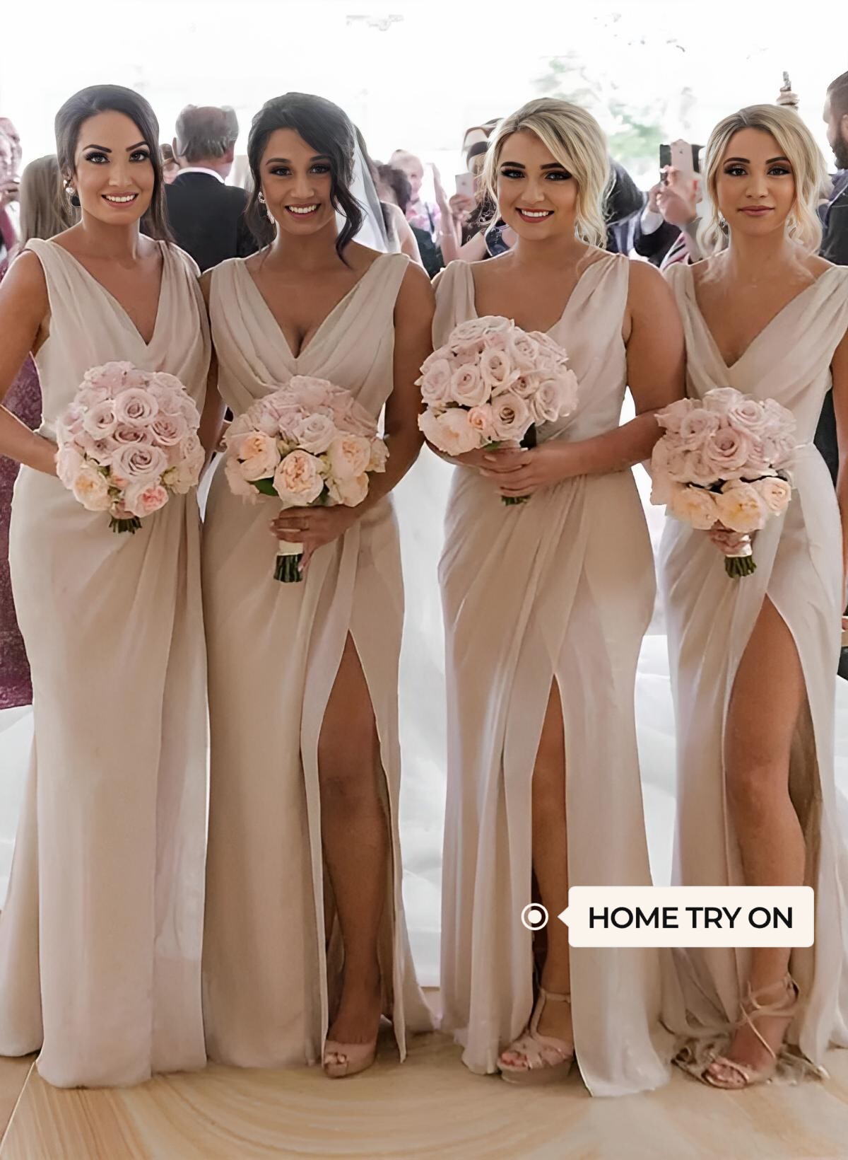 Sheath/Column Cowl Neck Sleeveless Chiffon Bridesmaid Dresses With Pleated Split Front