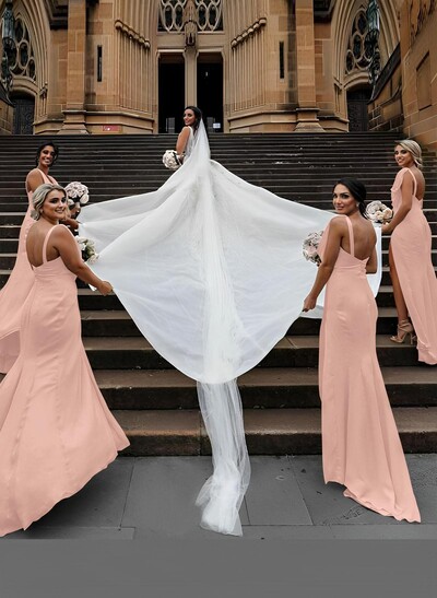 Sheath/Column Cowl Neck Sleeveless Chiffon Bridesmaid Dresses With Pleated Split Front