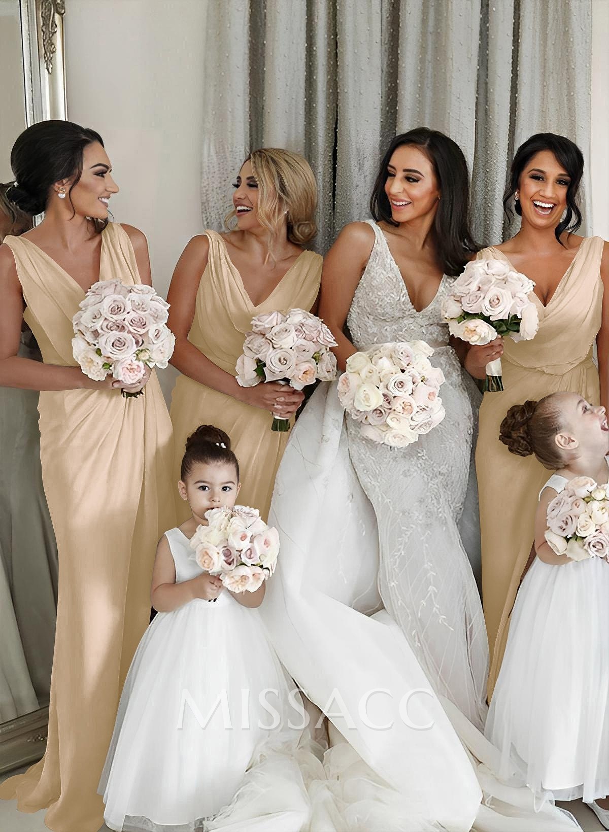 Sheath/Column Cowl Neck Sleeveless Chiffon Bridesmaid Dresses With Pleated Split Front Sheath/Column Cowl Neck Sleeveless Chiffon Bridesmaid Dresses With Pleated Split Front