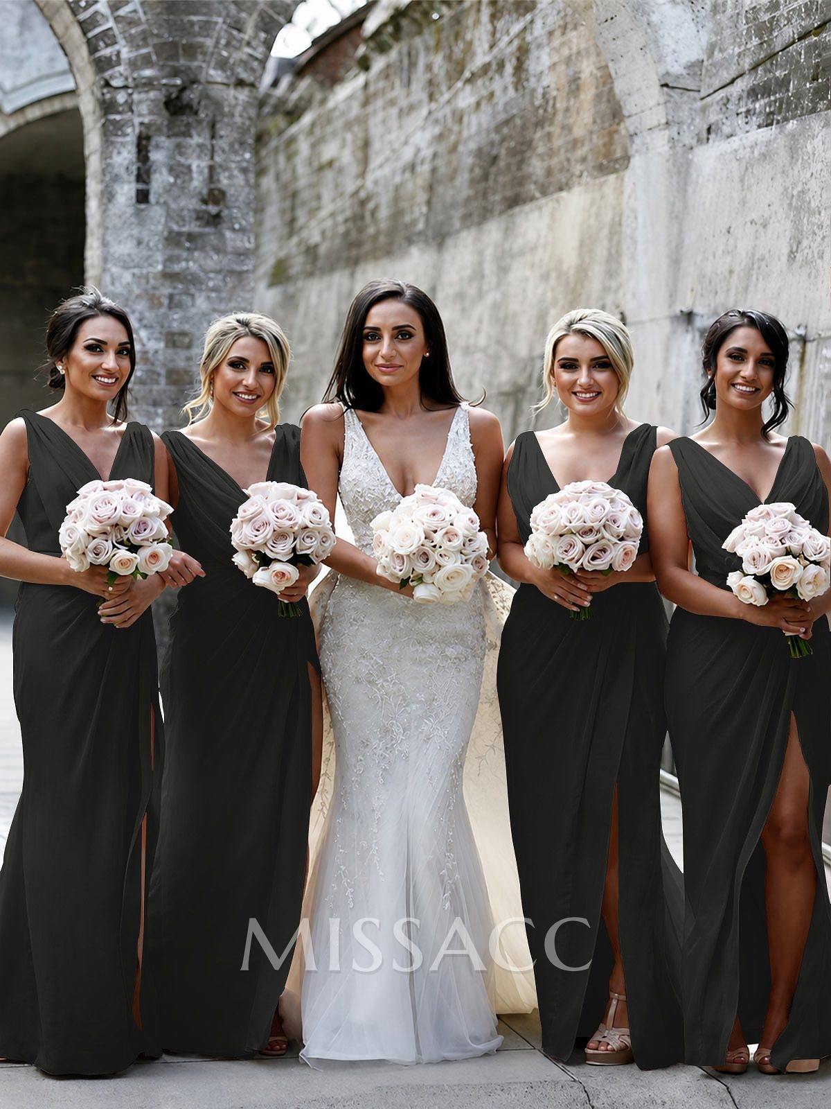 Sheath/Column Cowl Neck Sleeveless Chiffon Bridesmaid Dresses With Pleated Split Front