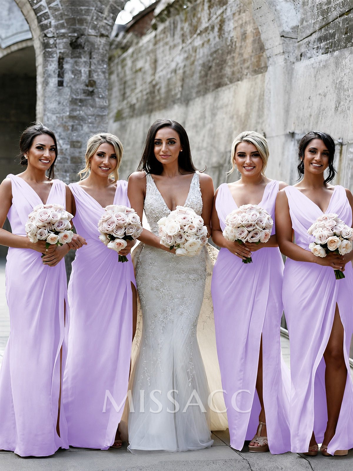 Sheath/Column Cowl Neck Sleeveless Chiffon Bridesmaid Dresses With Pleated Split Front Sheath/Column Cowl Neck Sleeveless Chiffon Bridesmaid Dresses With Pleated Split Front