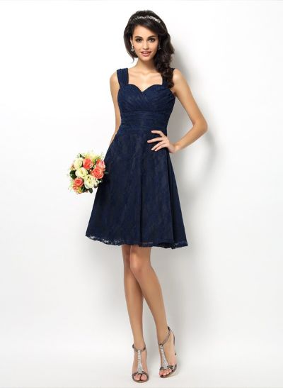 A-Line/Princess V-Neck Lace Sleeveless Short/Mini Bridesmaid Dresses With Lace