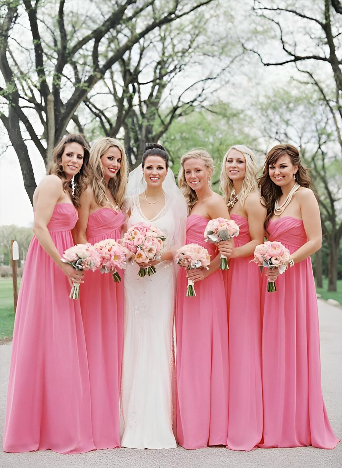 A-Line/Princess Strapless Chiffon floor-Length Bridesmaid Dresses With Ruffle Split Front