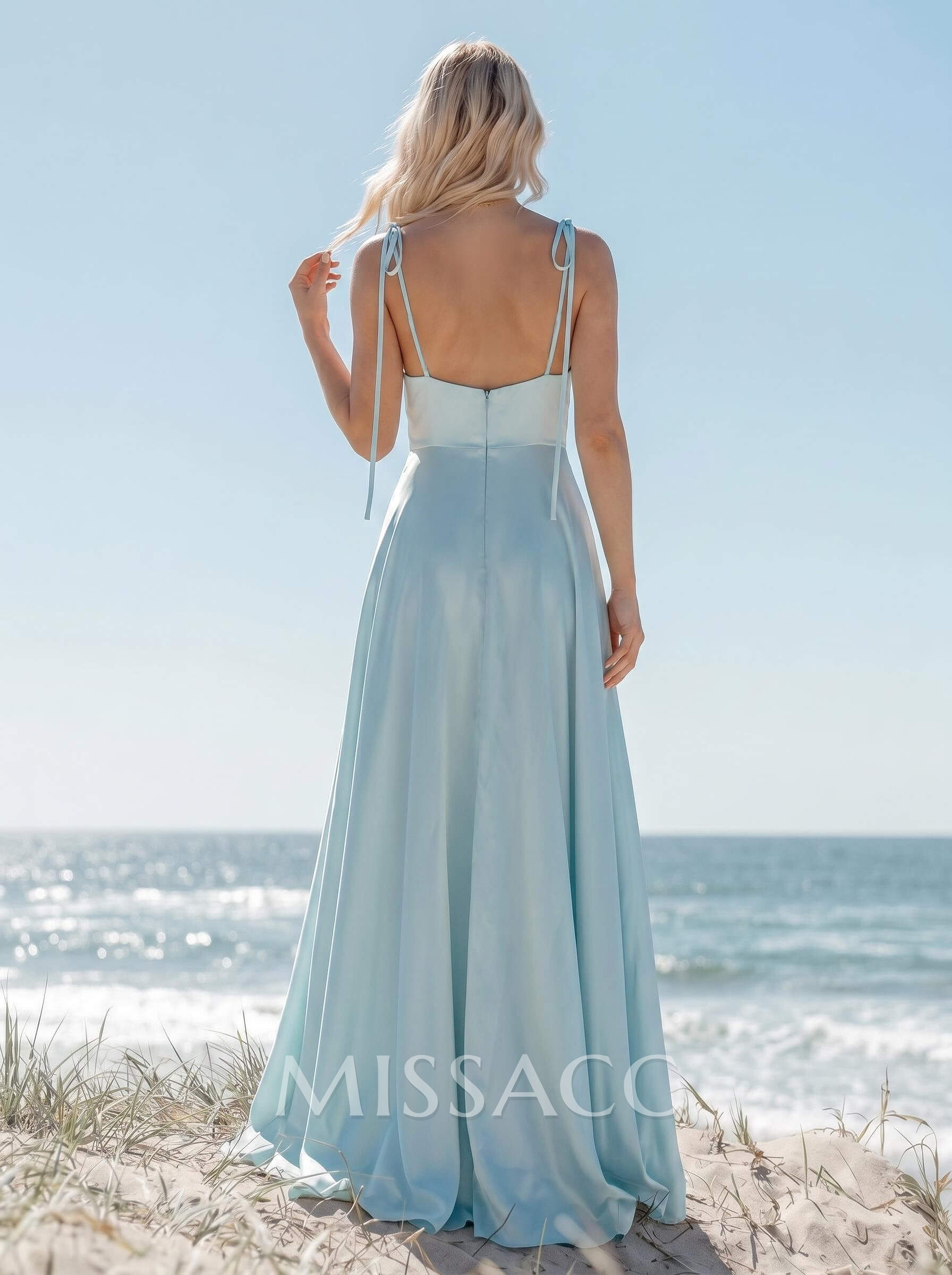 A-Line/Princess Cowl Neck Silk Like Satin Floor-Length Bridesmaid Dresses With Split Front A-Line/Princess Cowl Neck Silk Like Satin Floor-Length Bridesmaid Dresses With Split Front