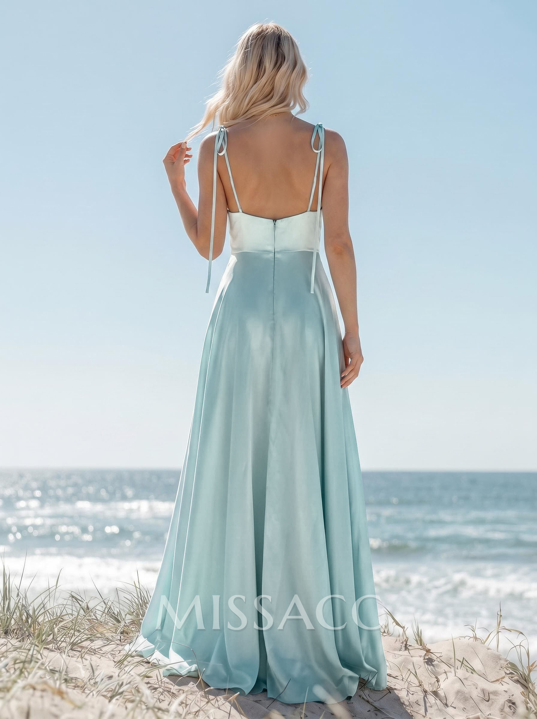 A-Line/Princess Cowl Neck Silk Like Satin Floor-Length Bridesmaid Dresses With Split Front A-Line/Princess Cowl Neck Silk Like Satin Floor-Length Bridesmaid Dresses With Split Front