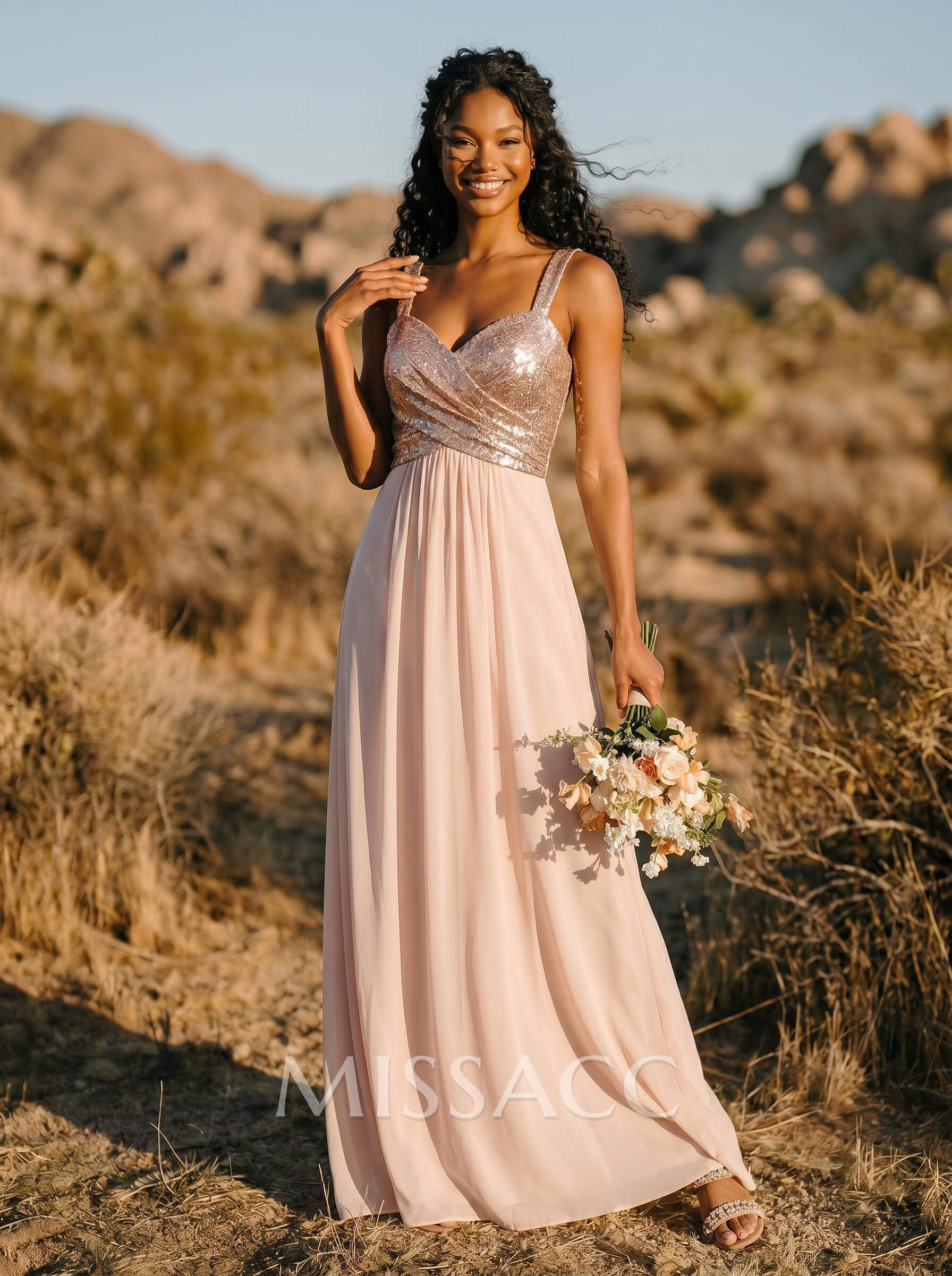 A-Line/Princess V-Neck Sequined Floor-Length Bridesmaid Dresses Chiffon With Sequins Pleated A-Line/Princess V-Neck Sequined Floor-Length Bridesmaid Dresses Chiffon With Sequins Pleated