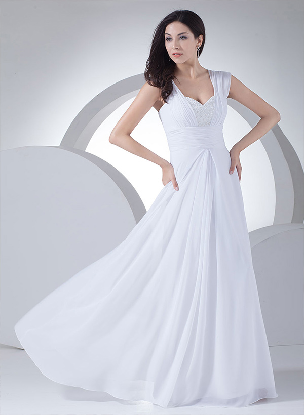 A-Line Sweetheart Chiffon Floor-Length Bridesmaid Dress With Beading