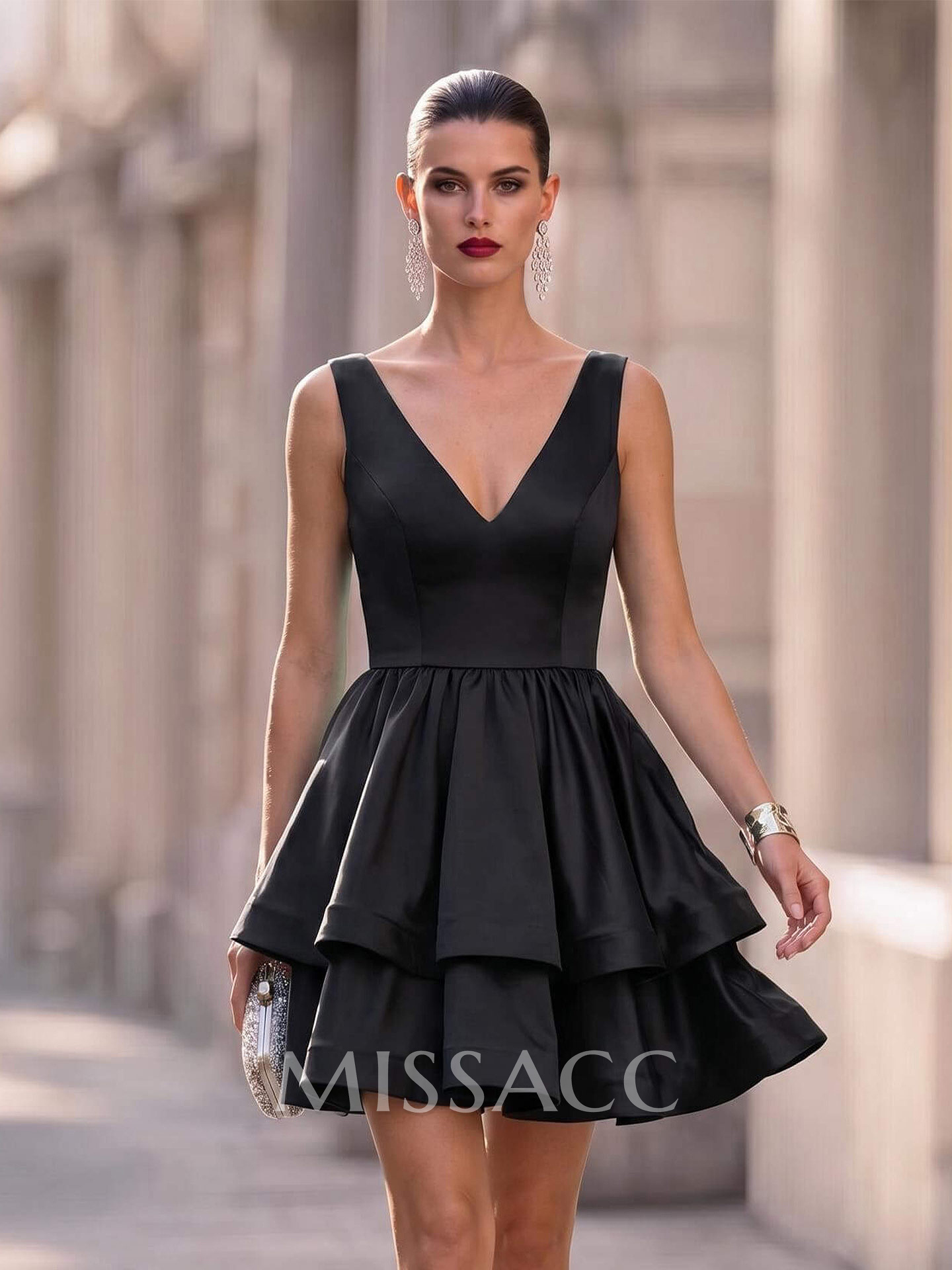 A-Line V-Neck Short/Mini Satin Beautiful Cocktail Dresses
