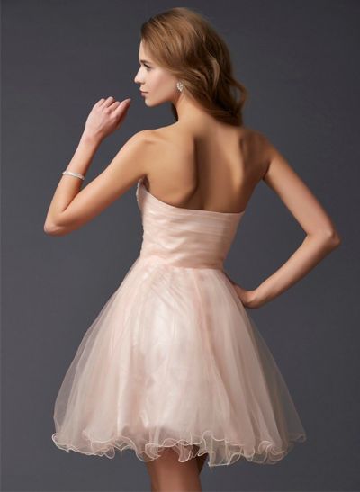 A-Line Strapless Short Cocktail Dresses With Appliques Lace