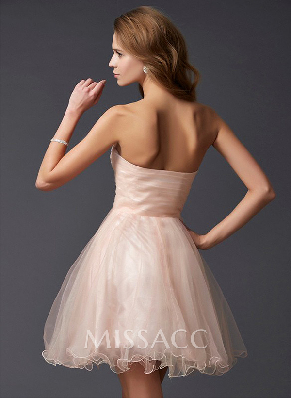 A-Line Strapless Short Cocktail Dresses With Appliques Lace