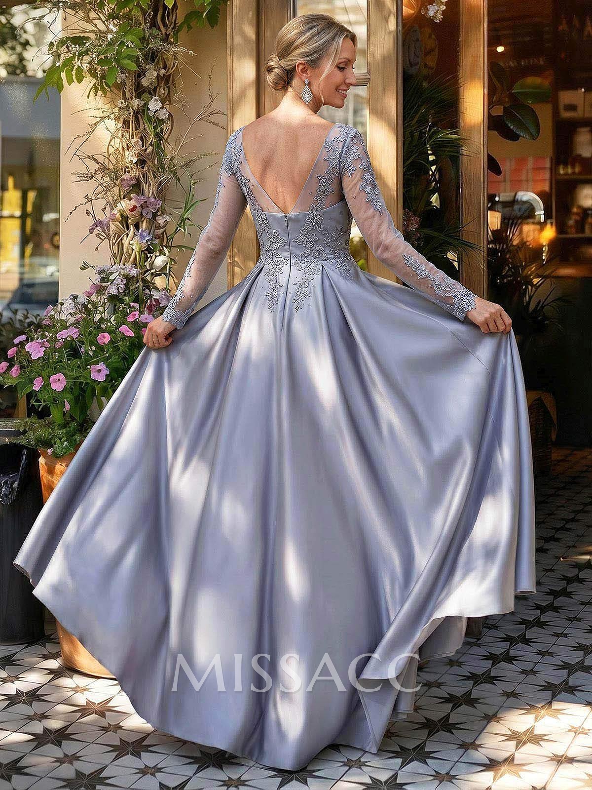 Ball-Gown V-Neck Satin Lace Floor-Length Evening Dresses With Appliques Lace Beading Ball-Gown V-Neck Satin Lace Floor-Length Evening Dresses With Appliques Lace Beading