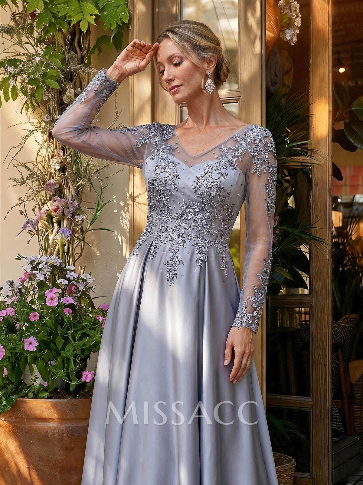 Ball-Gown V-Neck Satin Lace Floor-Length Evening Dresses With Appliques Lace Beading Ball-Gown V-Neck Satin Lace Floor-Length Evening Dresses With Appliques Lace Beading