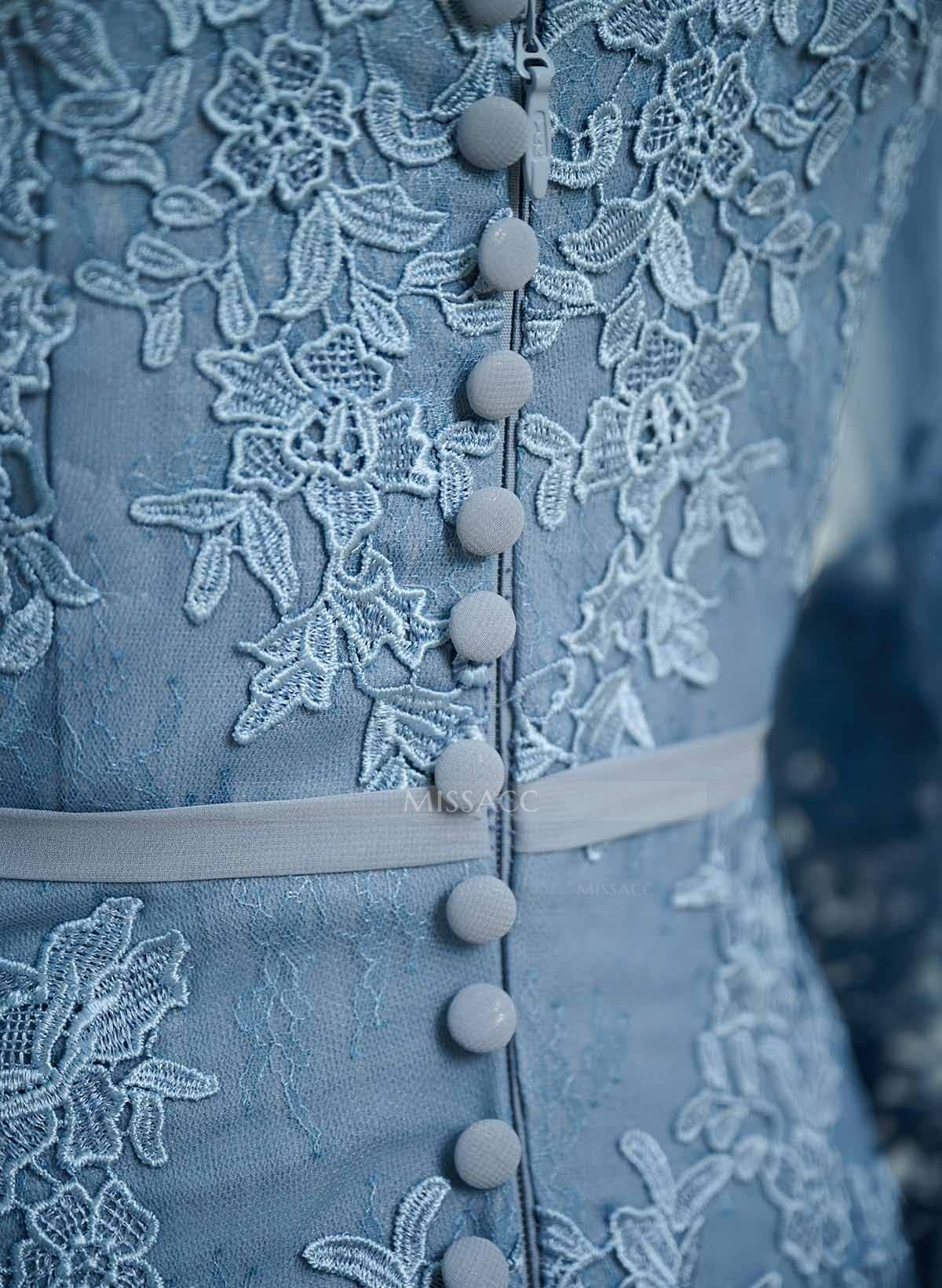 Trumpet/Mermaid V-Neck Tulle Long Sleeves Sweep Train Evening Dresses With Appliques Lace