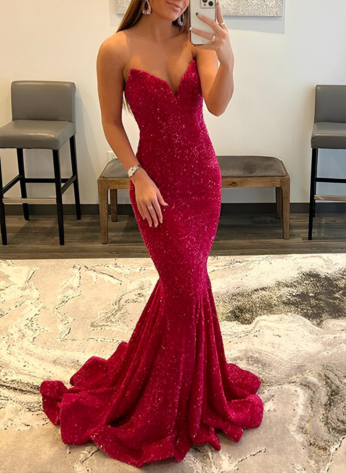 Trumpet/Mermaid Strapless Sleeveless  Sequined Sweep Train  Evening Dresses With Sequins