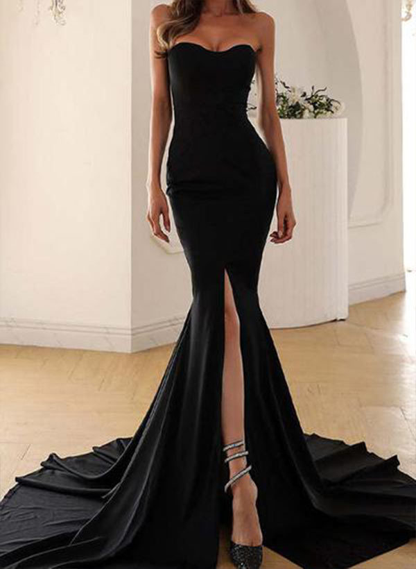 Trumpet/Mermaid Off The Shoulder Chiffon Sleeveless Sweep Train Evening Dresses With Split Front
