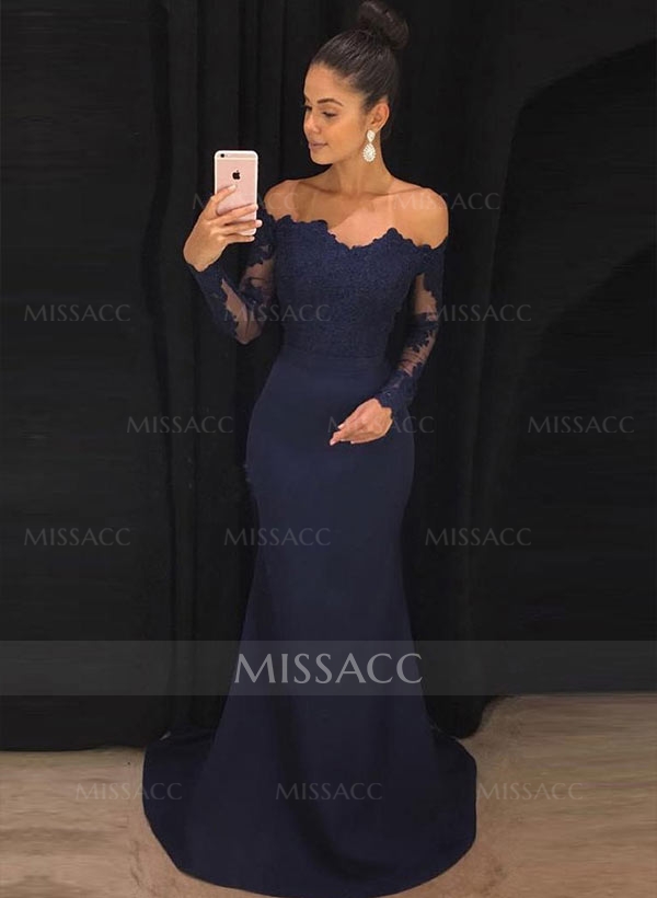 Trumpet/Mermaid Elastic Satin Off-The-Shoulder Court Train Evening Dresses With Appliques Lace