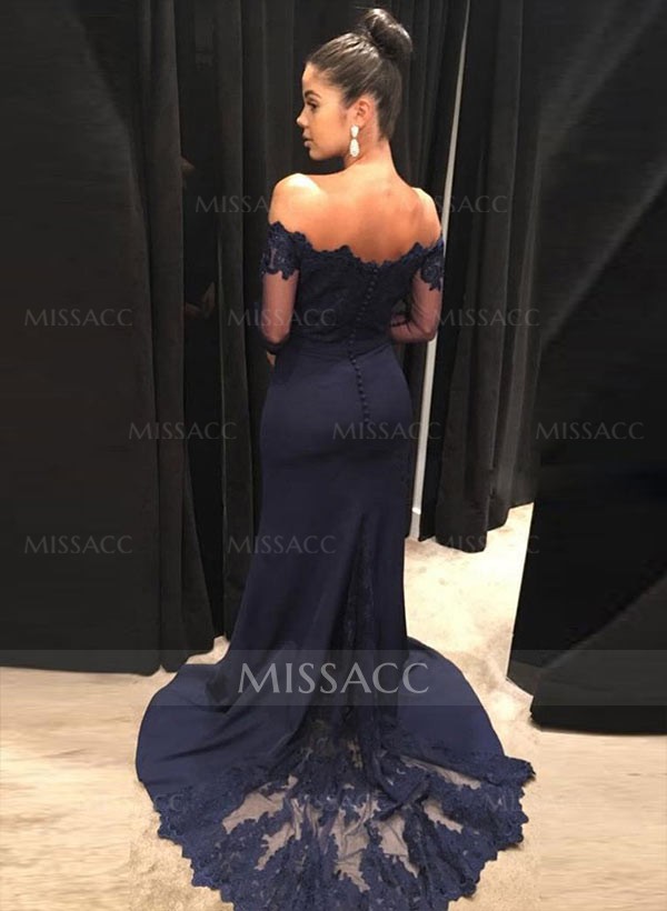 Trumpet/Mermaid Elastic Satin Off-The-Shoulder Court Train Evening Dresses With Appliques Lace