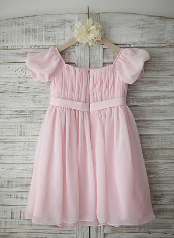 A-line/Princess Short Sleeve Square Neckline Knee-Length Chiffon Flower Girl Dress