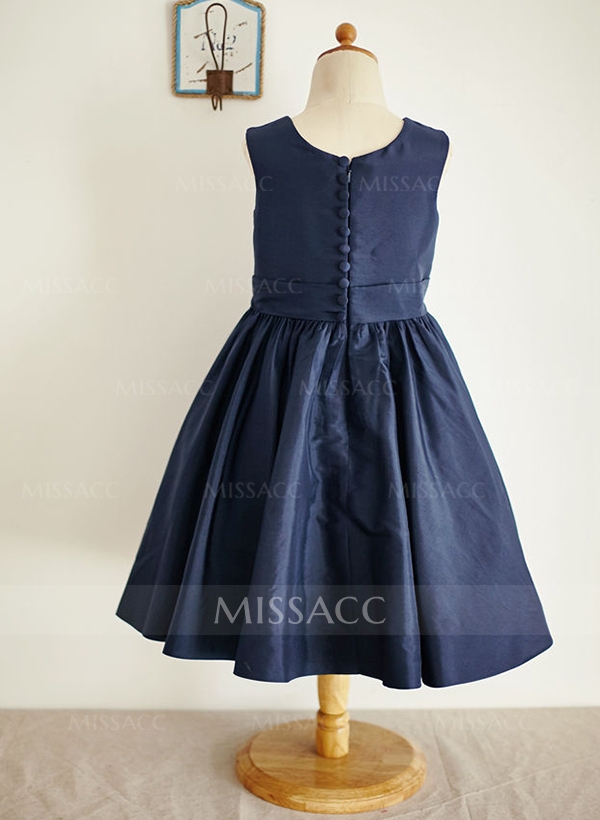 A-line/Princess Scoop Neck Tea-Length Taffeta Flower Girl Dress With Sashes