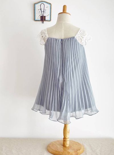 A-line/Princess Square Neckline Knee-Length Chiffon Lace Flower Girl Dress WIth Ruffles