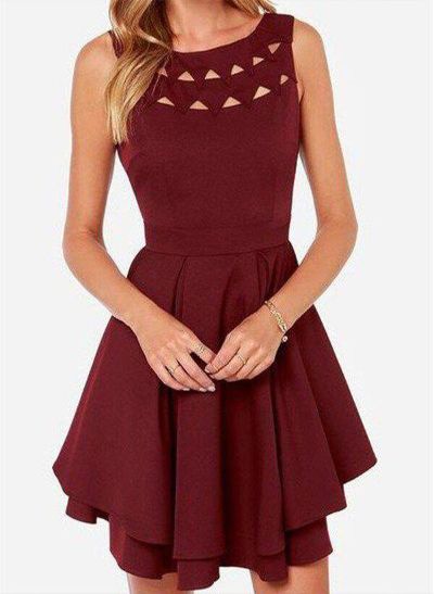A-Line/Princess Scoop Neck Sleeveless Jersey Short/Mini Homecoming Dresses With Ruffle