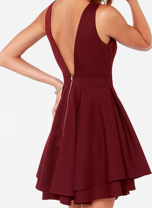A-Line/Princess Scoop Neck Sleeveless Jersey Short/Mini Homecoming Dresses With Ruffle