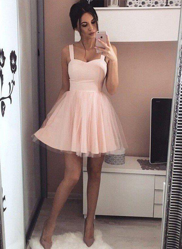 A-Line Sweetheart Satin Short/Mini Homecoming Dresses With Ruffle