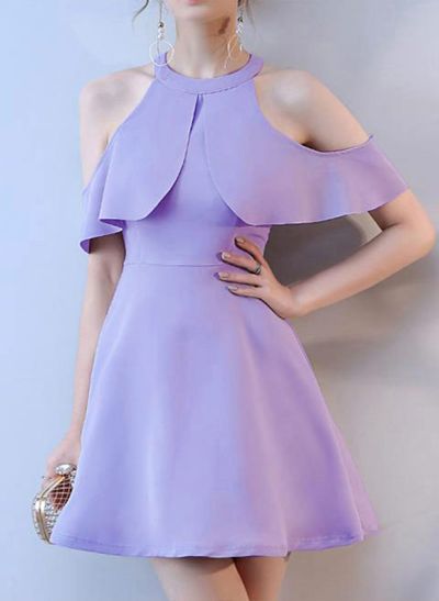 A-Line/Princess High Neck short Sleeves Satin Short/Mini Homecoming Dresses Dress