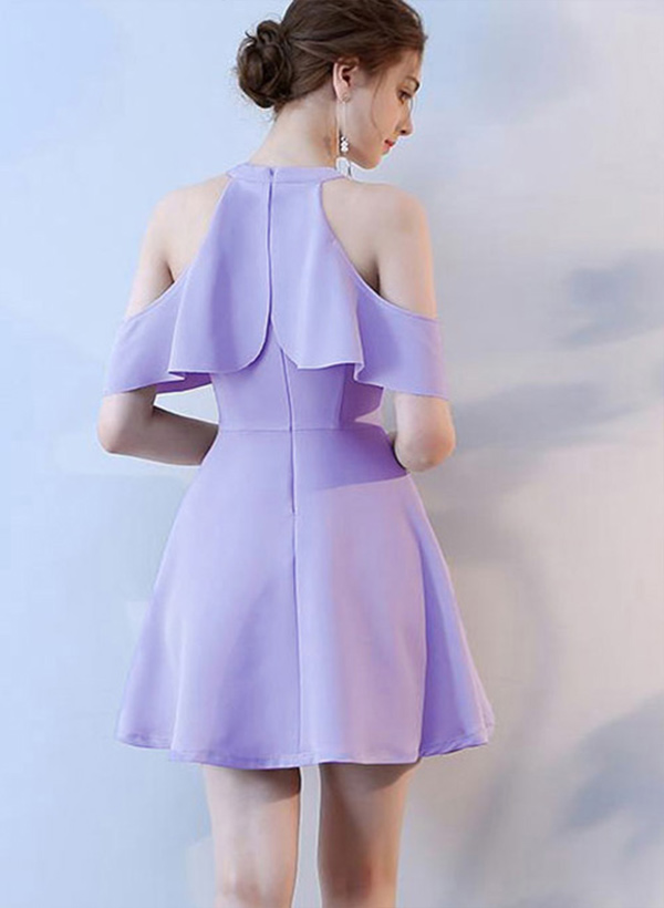 A-Line/Princess High Neck short Sleeves Satin Short/Mini Homecoming Dresses Dress