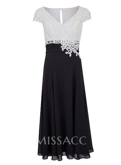 A-Line V-Neck Tea-Length Chiffon Mother Of The Bride Dresses With Appliques Lace A-Line V-Neck Tea-Length Chiffon Mother Of The Bride Dresses With Appliques Lace