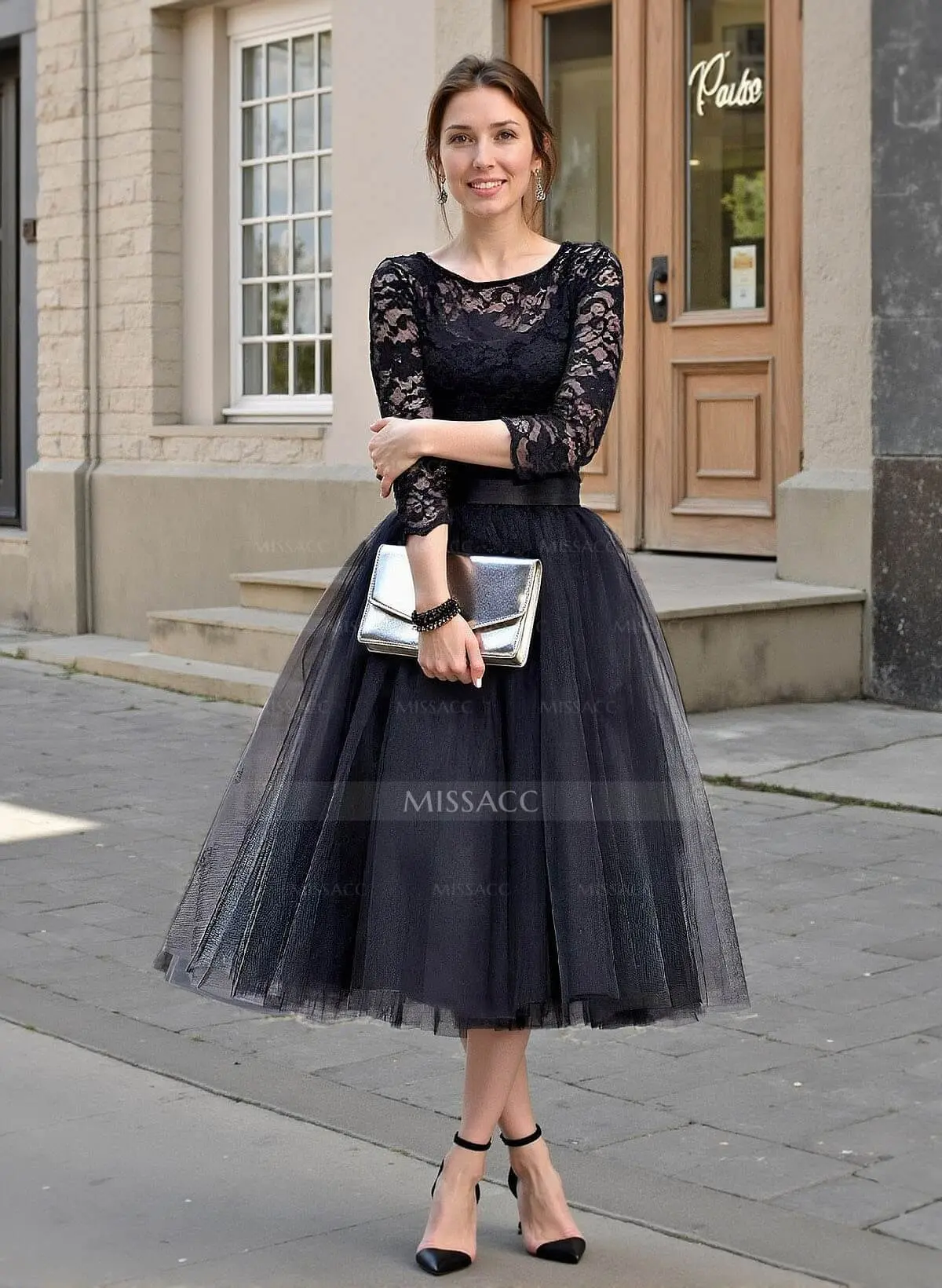 navy blue dress for baby girl A-Line Tea Length Party Dress Cocktail Dress Wedding Guest Dress Mother of  the Bride Dress Half Sleeve Scoop Neck Elegant Party Wedding Guest Satin  Lace with Bow(s) Appliques 2026