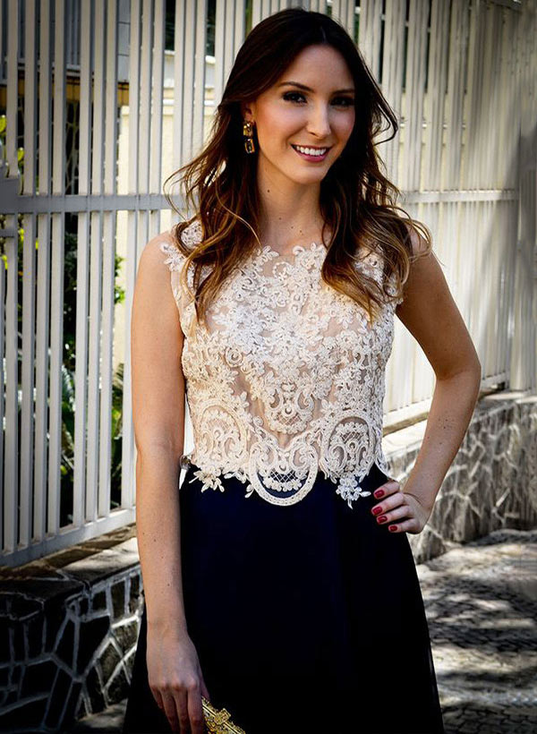 Sheath/Column Scoop Neck Floor-Length Chiffon Mother of the Bride Dress With Lace