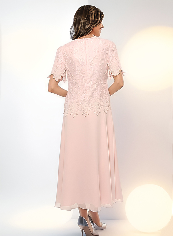 A-Line Scoop Neck Ankle-Length Chiffon Mother Of The Bride Dress With Lace