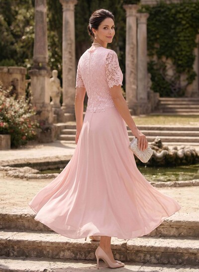 A-Line Scoop Neck Ankle-Length Chiffon Mother Of The Bride Dress With Lace