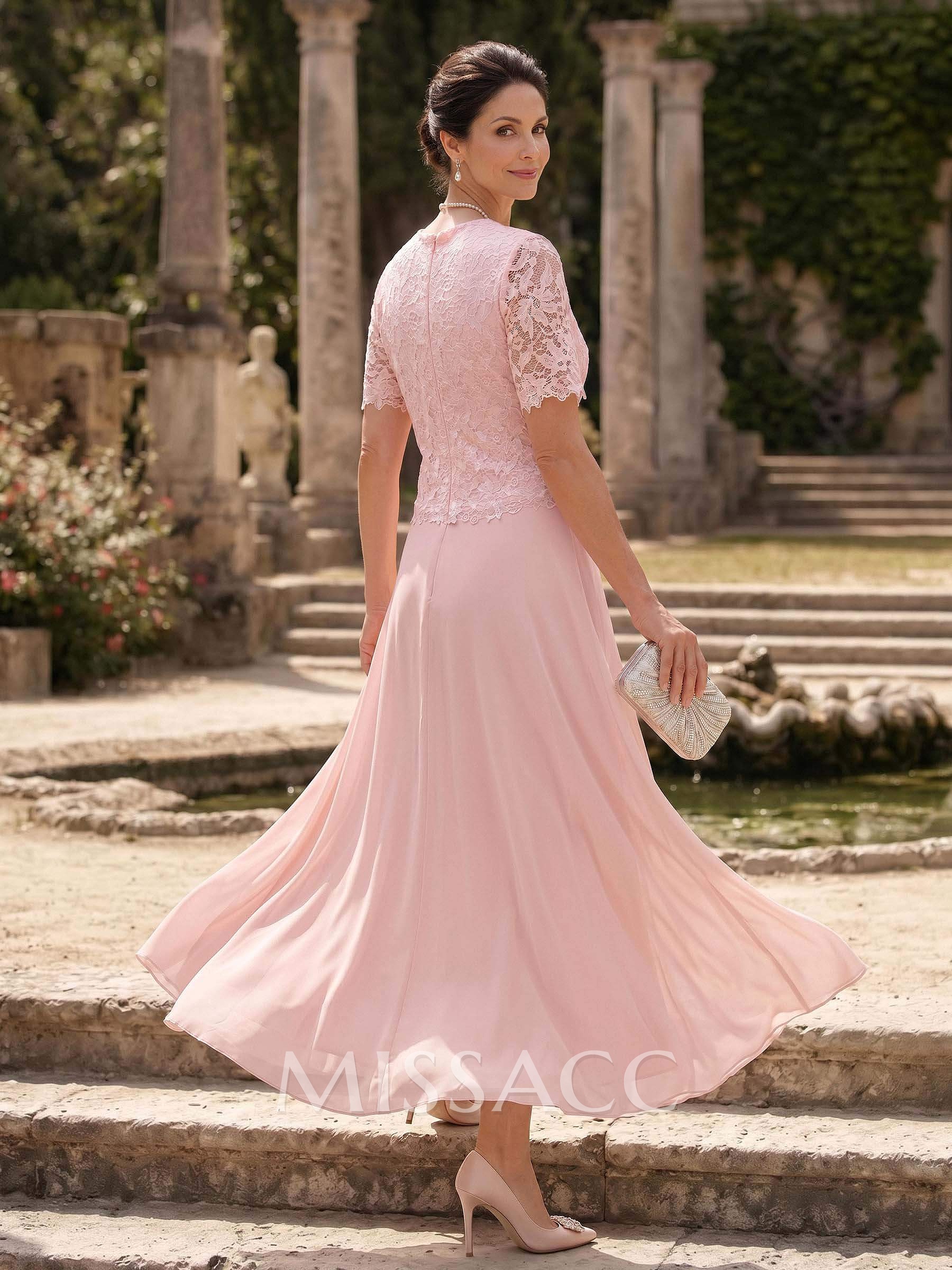 A-Line Scoop Neck Ankle-Length Chiffon Mother Of The Bride Dress With Lace A-Line Scoop Neck Ankle-Length Chiffon Mother Of The Bride Dress With Lace