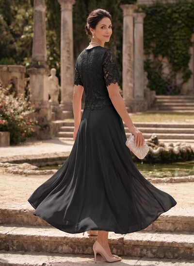 A-Line Scoop Neck Ankle-Length Chiffon Mother Of The Bride Dress With Lace