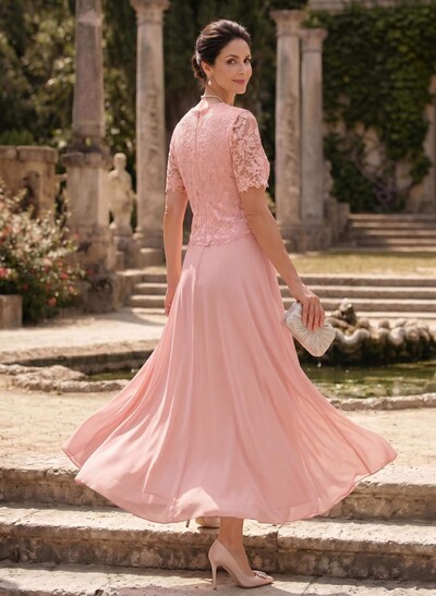 A-Line Scoop Neck Ankle-Length Chiffon Mother Of The Bride Dress With Lace