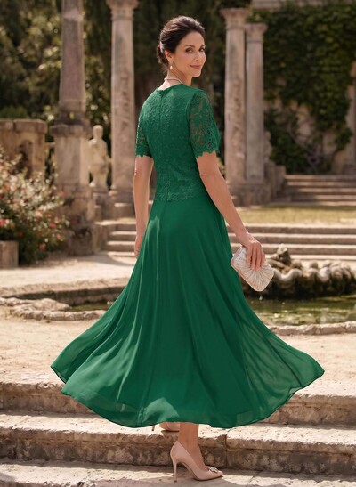 A-Line Scoop Neck Ankle-Length Chiffon Mother Of The Bride Dress With Lace