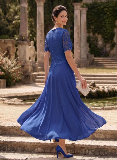 A-Line Scoop Neck Ankle-Length Chiffon Mother Of The Bride Dress With Lace
