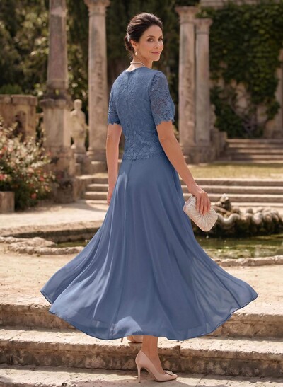A-Line Scoop Neck Ankle-Length Chiffon Mother Of The Bride Dress With Lace