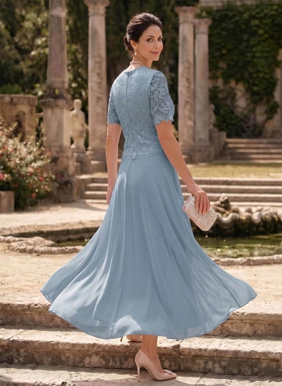 A-Line Scoop Neck Ankle-Length Chiffon Mother Of The Bride Dress With Lace