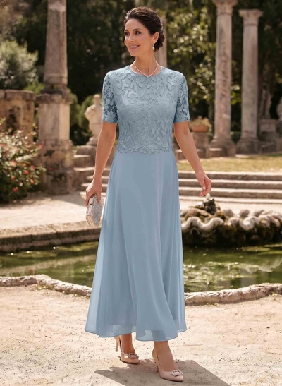 A-Line Scoop Neck Ankle-Length Chiffon Mother Of The Bride Dress With Lace