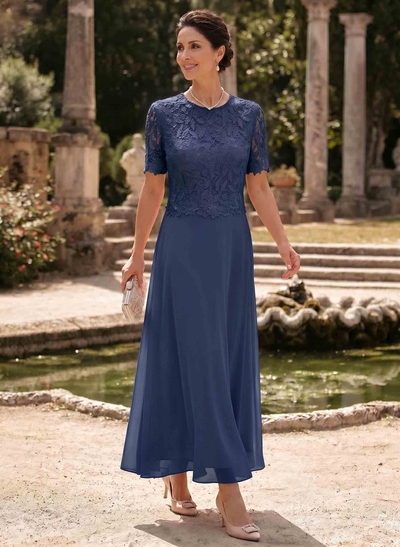 A-Line Scoop Neck Ankle-Length Chiffon Mother Of The Bride Dress With Lace