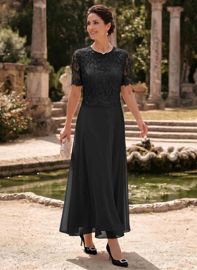 A-Line Scoop Neck Ankle-Length Chiffon Mother Of The Bride Dress With Lace