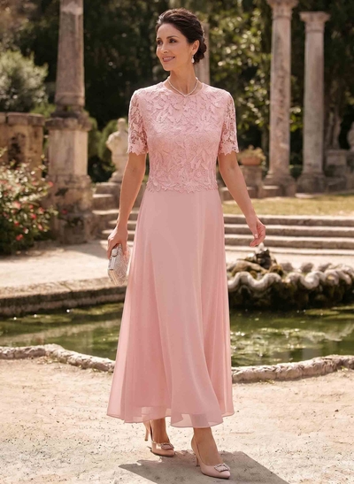 A-Line Scoop Neck Ankle-Length Chiffon Mother Of The Bride Dress With Lace