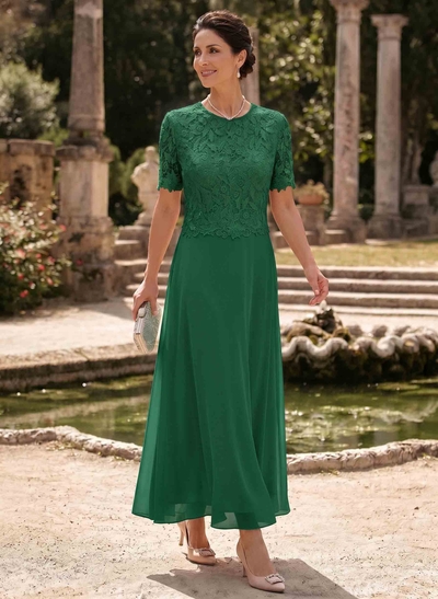 A-Line Scoop Neck Ankle-Length Chiffon Mother Of The Bride Dress With Lace