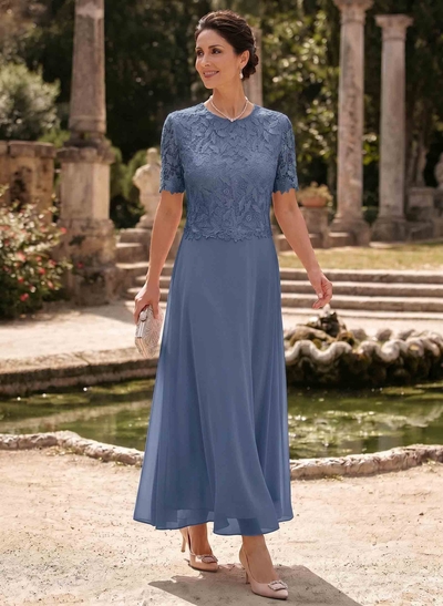 A-Line Scoop Neck Ankle-Length Chiffon Mother Of The Bride Dress With Lace