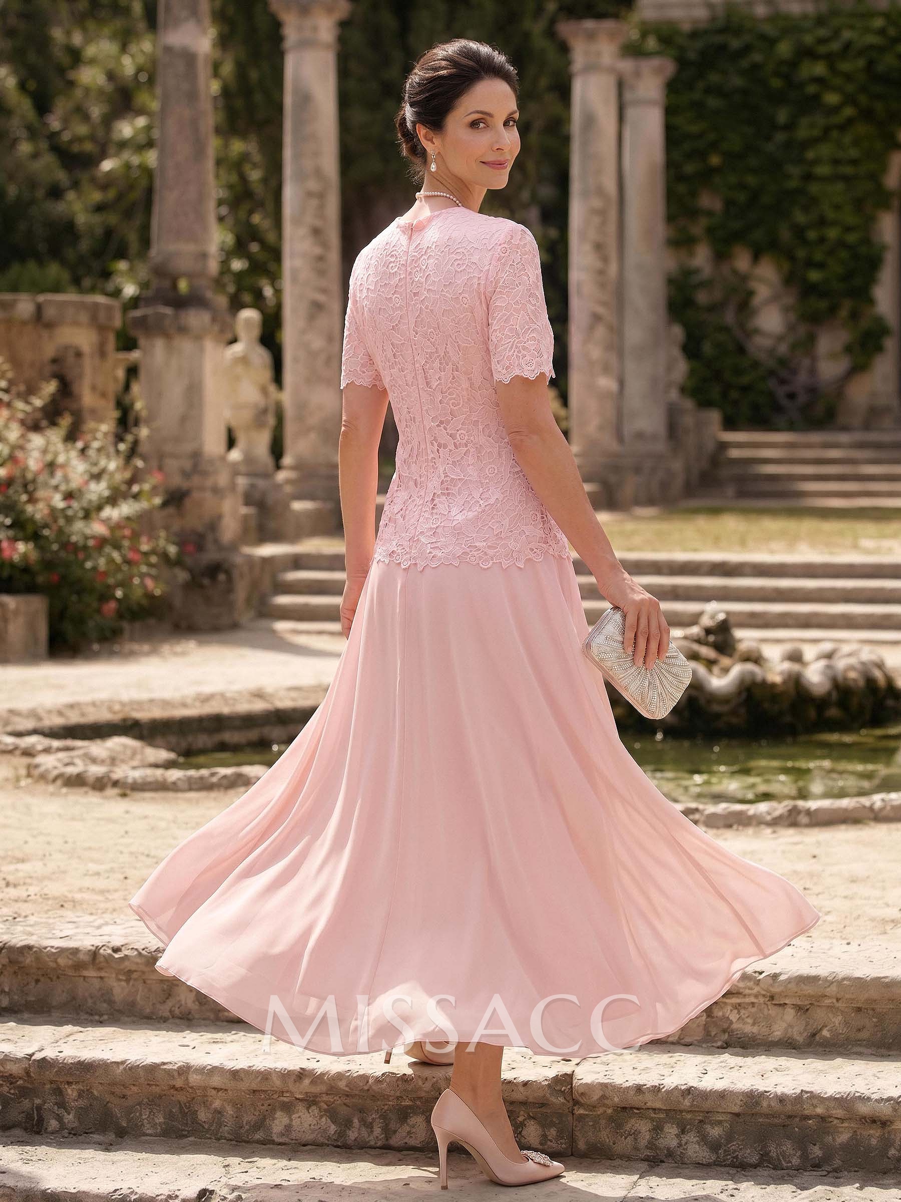 A-Line Scoop Neck Ankle-Length Chiffon Mother Of The Bride Dress With Lace
